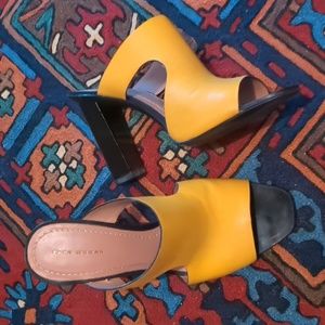 Leather yellow heels, size 7